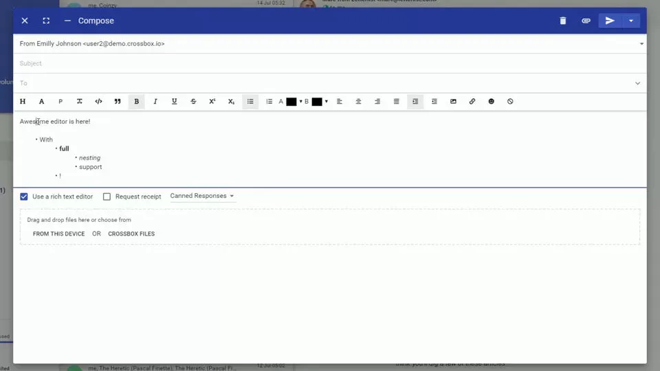 The CrossBox email composer